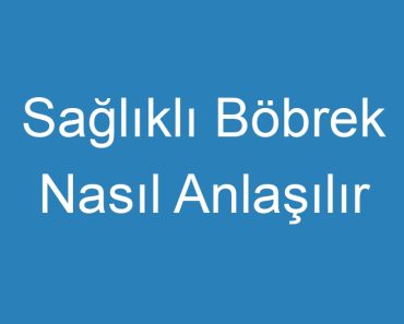 Sağlıklı Böbrek Nasıl Anlaşılır